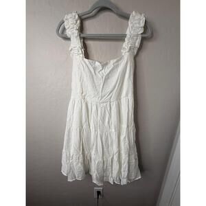 NWT Arula Mini Dress Womens 1X White‎ Ruffled Tiered Textured Feminine Boho Chic